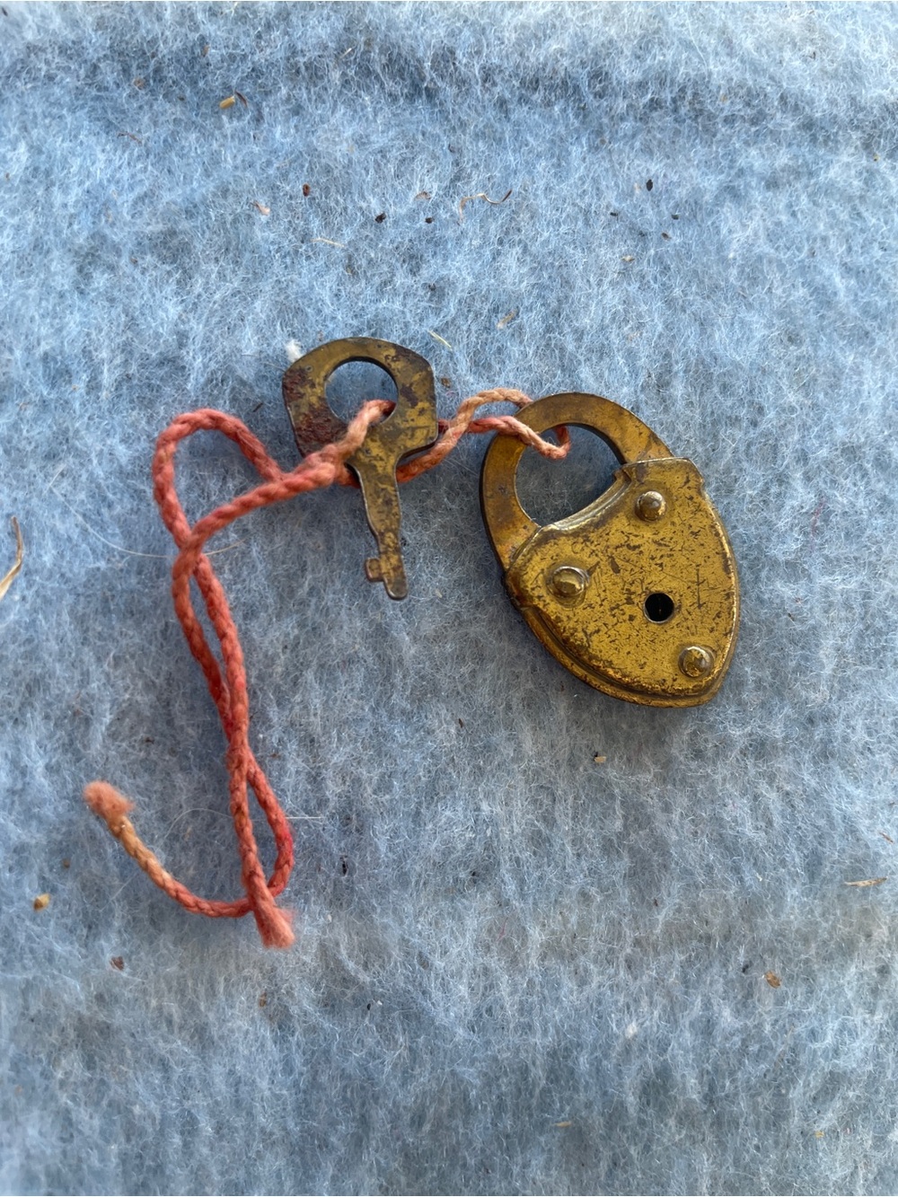 Vintage Small Brass Heart Padlock with Key - Gold Tone